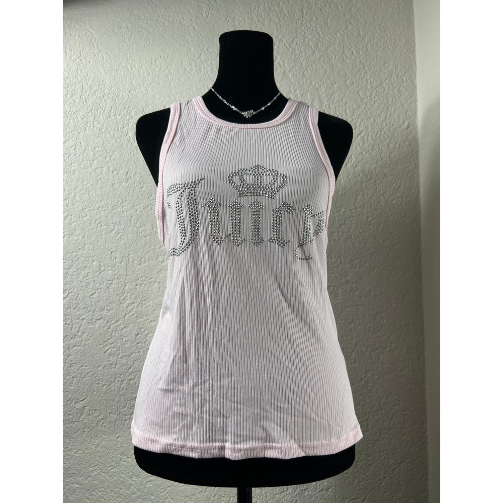 Juicy Couture Large Pastel Pink Studded Diamante Shimmer Ribbed Knit Cami Top